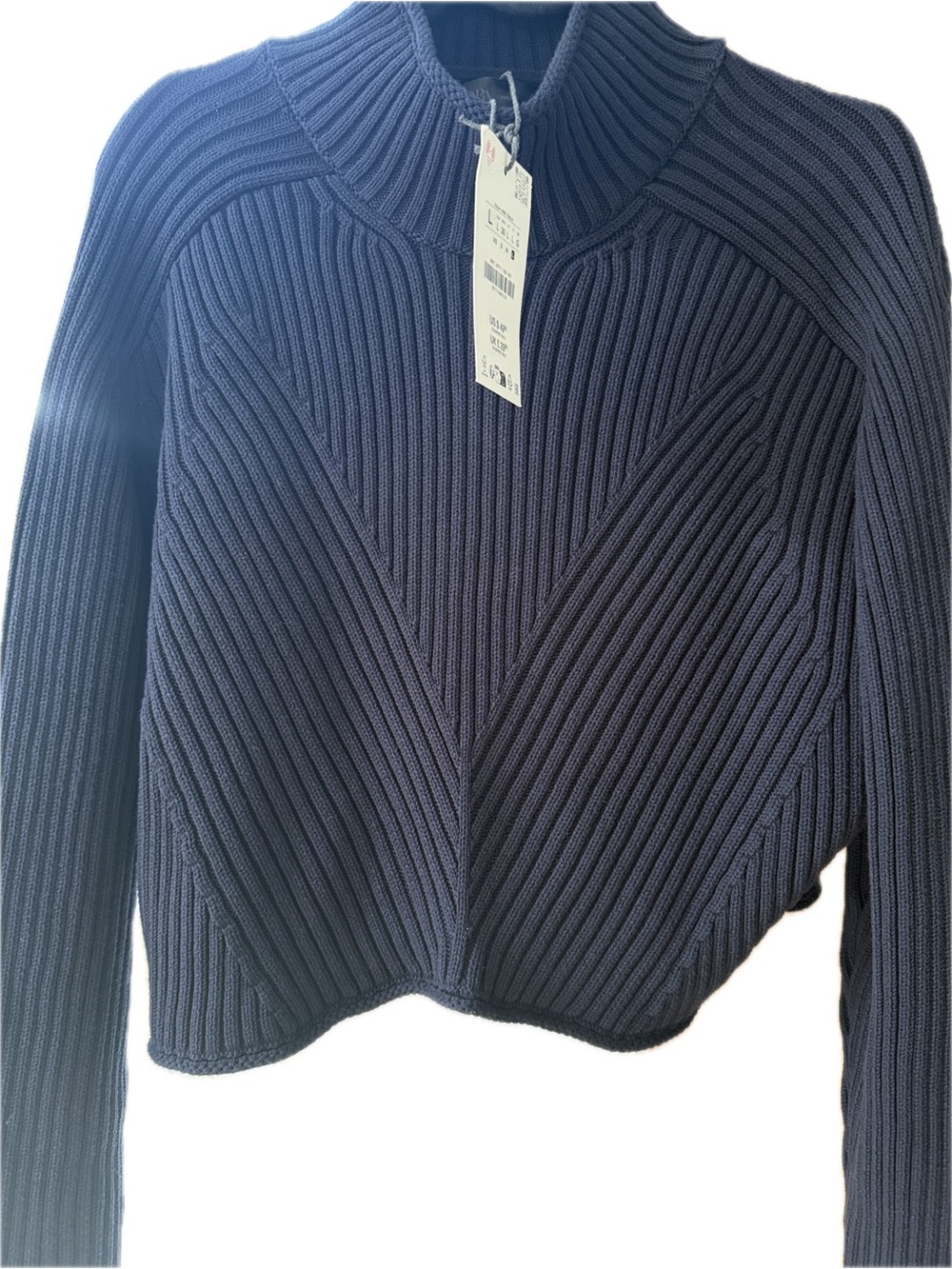 Ribbed Navy Cropped Sweater - Zara